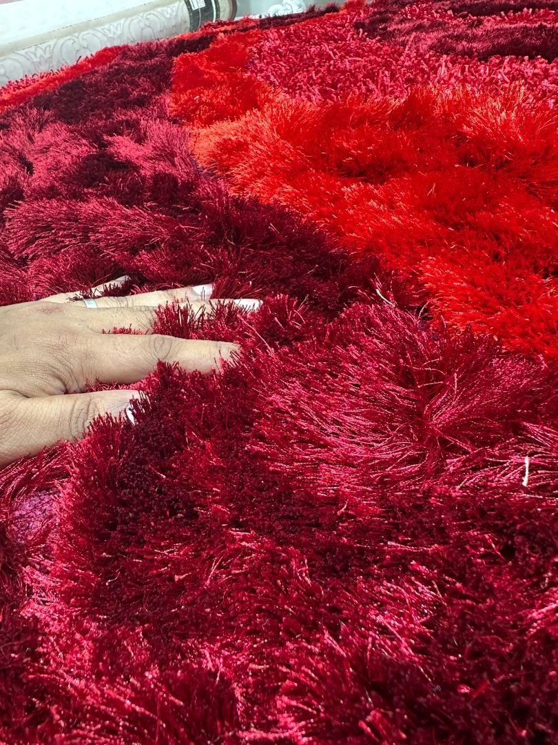 Crimson Cascade Plush Shaggy Rug – Red & Burgundy, 6 × 9 ft | Super-Soft 20mm+ Carpet - Image 7