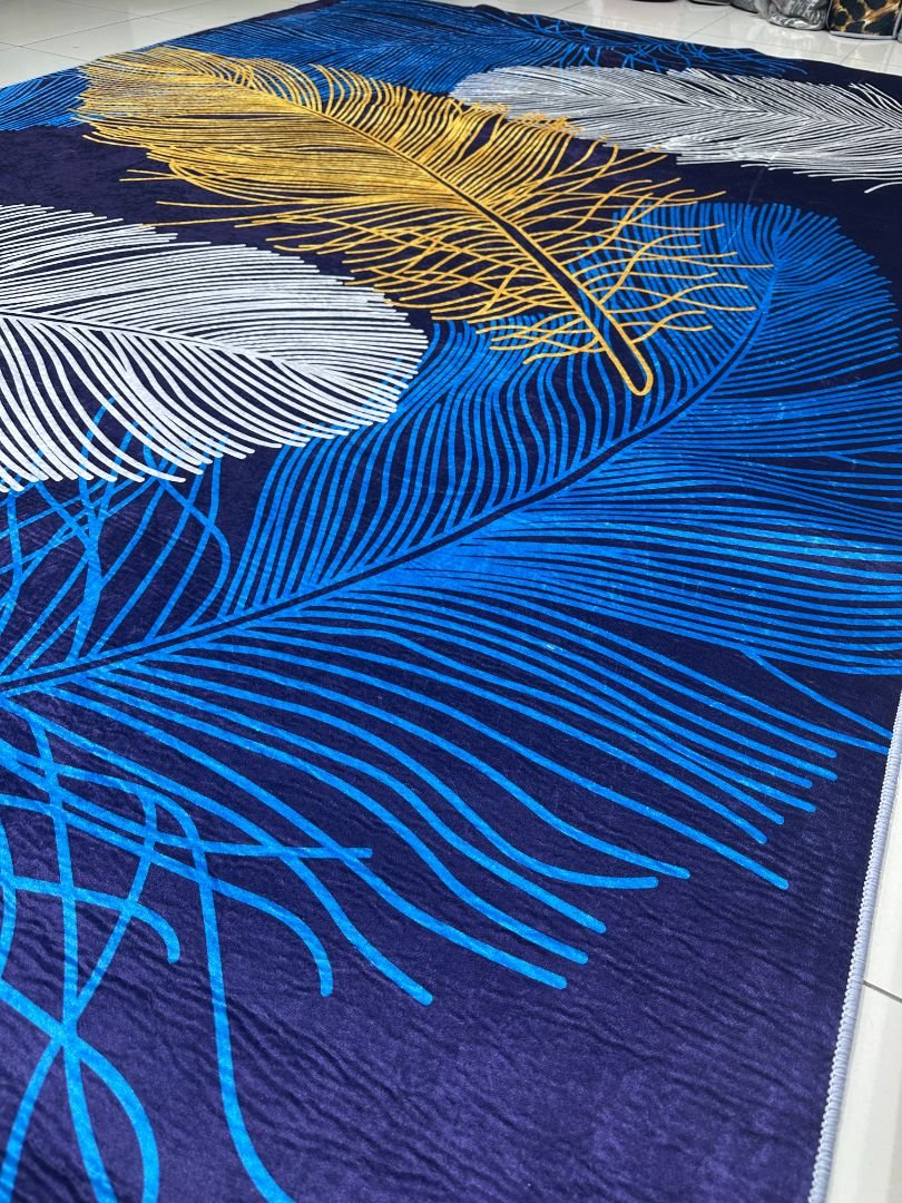 Sapphire Plume Feather-Design China Rug – Navy, Blue & Gold, 6 × 9 ft | 6–7mm No-Pile Polyester Carpet - Image 2