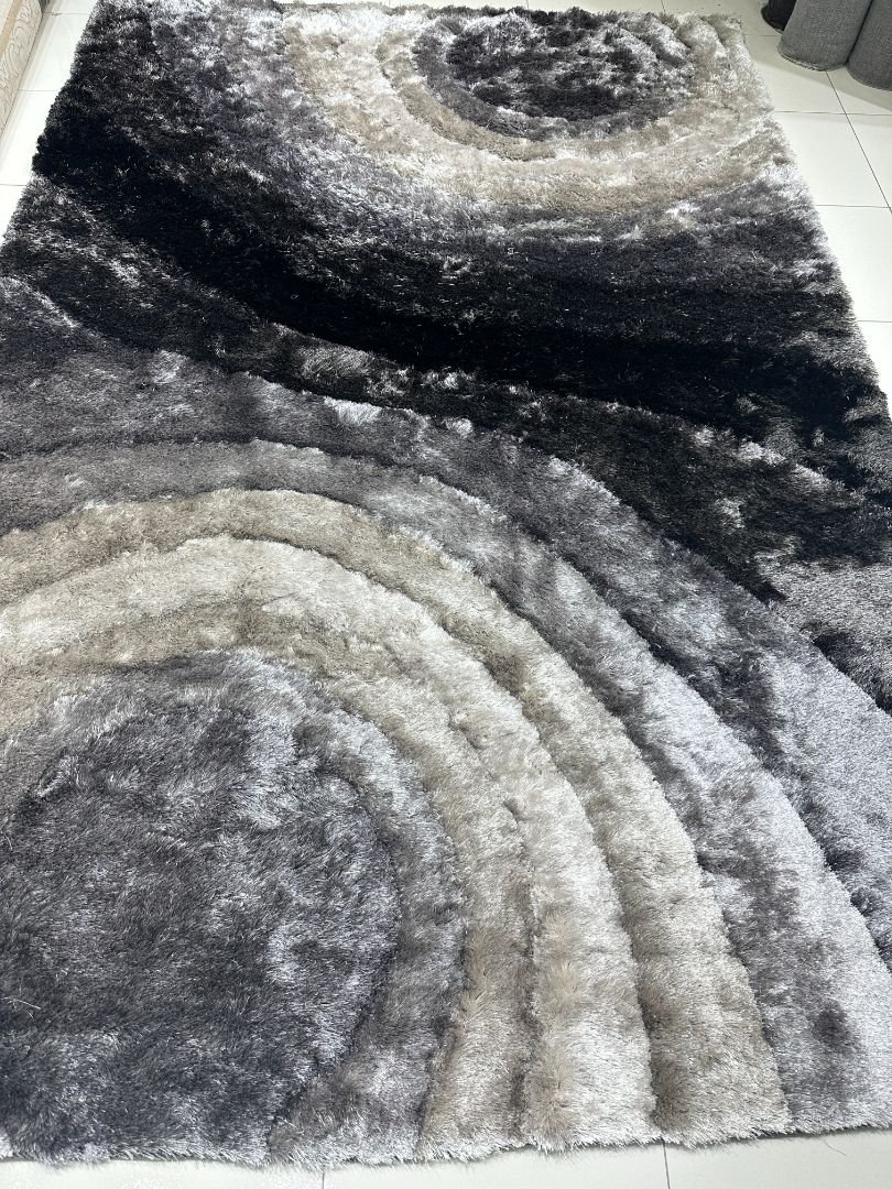 Silver Eclipse Plush Shaggy Rug – Grey, Ivory & Charcoal, 6 × 9 ft | Super-Soft 20mm+ Carpet