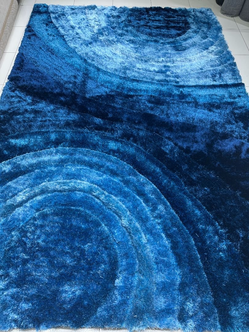 Sapphire Eclipse Plush Shaggy Rug – Blue & Navy, 6 × 9 ft | Super-Soft 20mm+ Carpet
