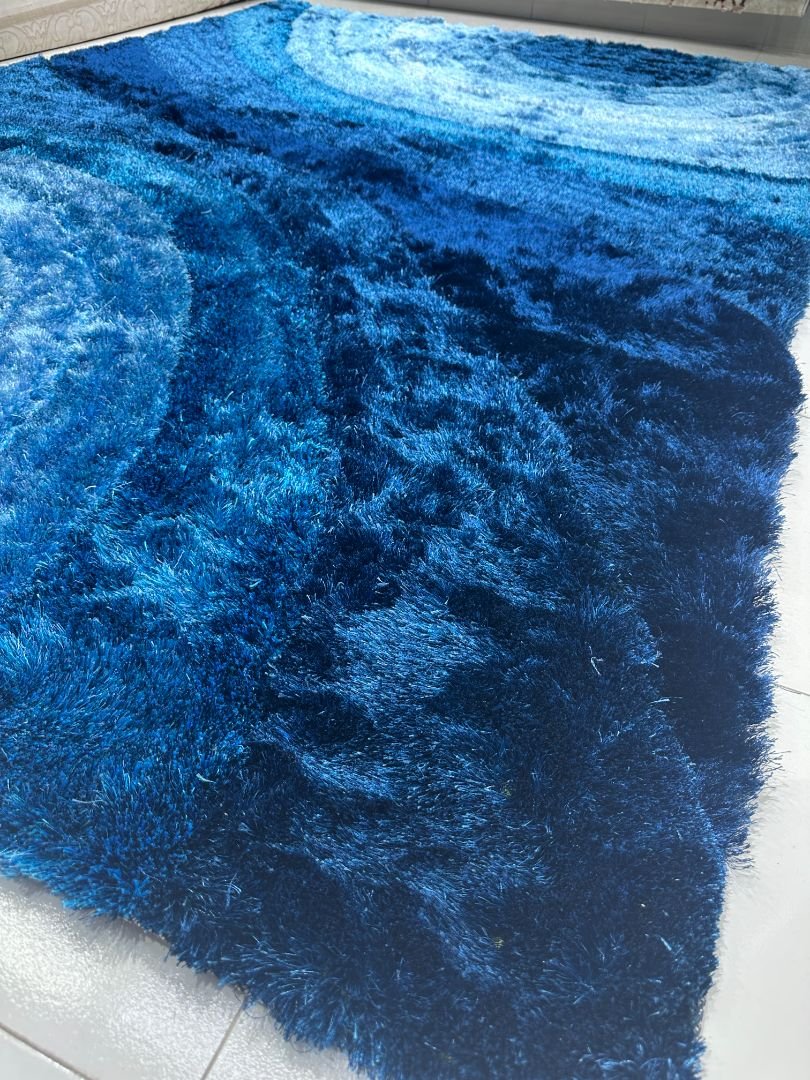 Sapphire Eclipse Plush Shaggy Rug – Blue & Navy, 6 × 9 ft | Super-Soft 20mm+ Carpet - Image 2
