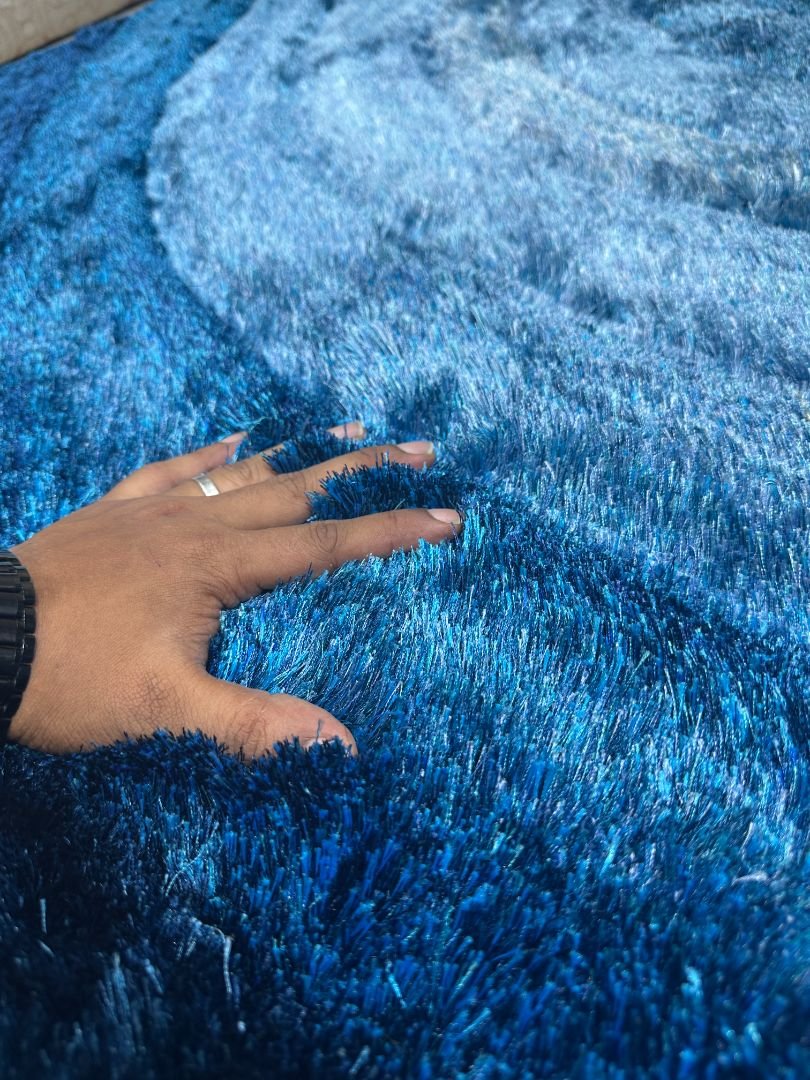 Sapphire Eclipse Plush Shaggy Rug – Blue & Navy, 6 × 9 ft | Super-Soft 20mm+ Carpet - Image 5