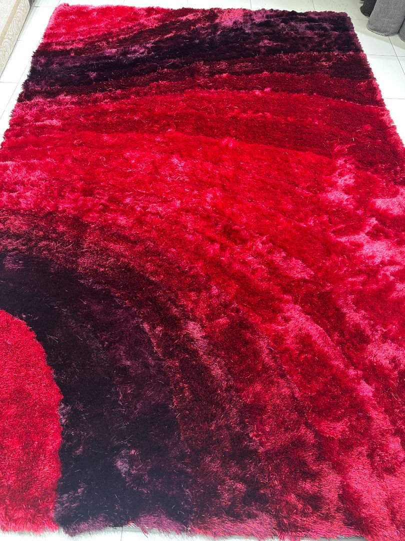 Ruby Ember Plush Shaggy Rug – Red & Burgundy, 6 × 9 ft | Super-Soft 20mm+ Carpet
