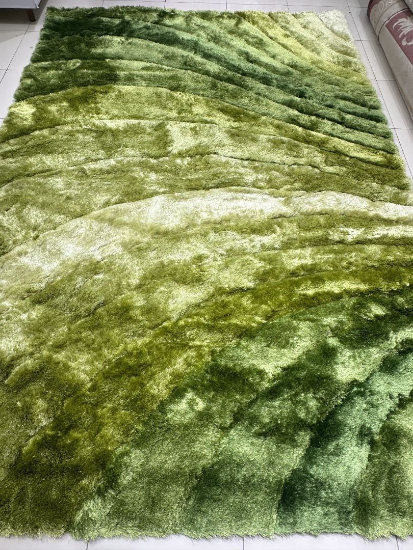 Emerald Meadow Plush Shaggy Rug – Shades of Green, 6 × 9 ft | Super-Soft 20mm+ Carpet